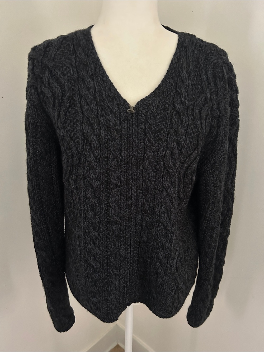 Preview International Charcoal Cable-Knit Zip Cardigan szS/M
